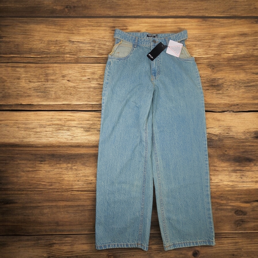 NASTY GALS Jeans Side Cut Out Wide Leg Sz 6 NWT 100% Cotton